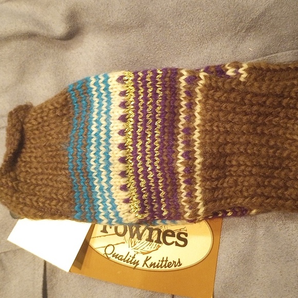 Brown & Shiny Gold Cable Fine Knit Winter Neck Scarf with Gloves Brown - Picture 3 of 5